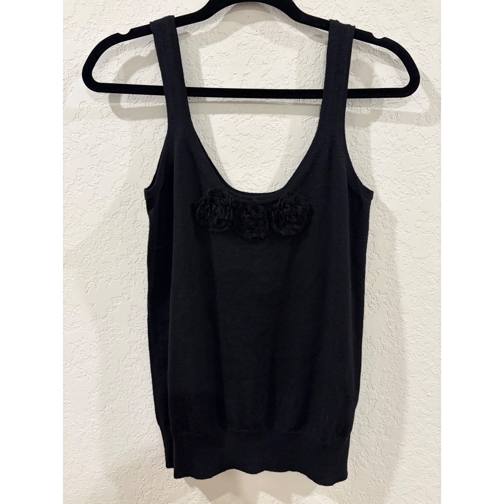 J.Crew Merino Wool Floral Rosette Knit Tank Top Black S 29324